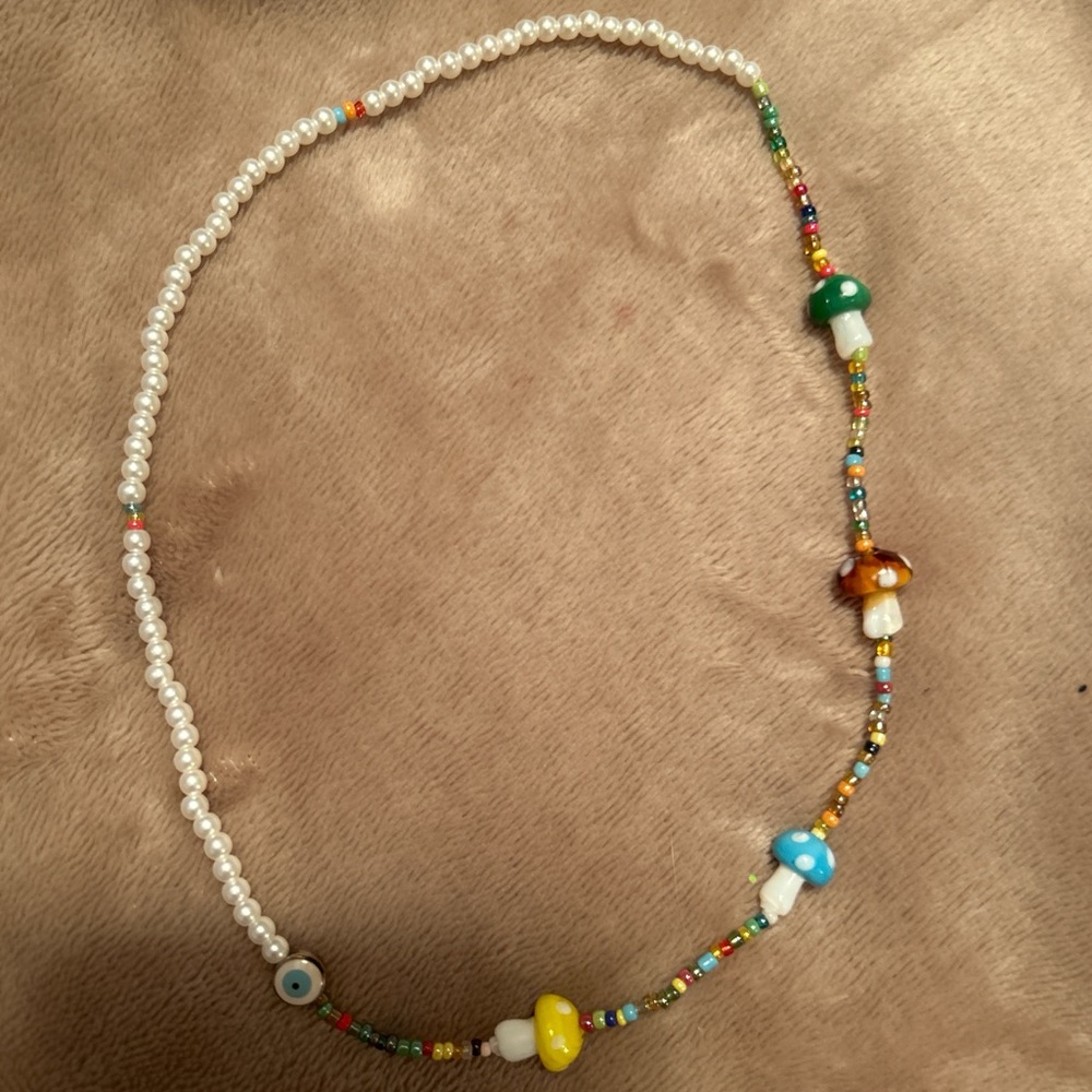 Women’s hand beaded necklace🧿🍄🤍